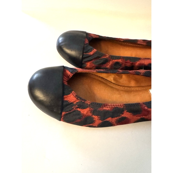LANVIN Paris Women’s 6 Black Red Leopard Print Lambskin Fabric Ballet Flats EUC - Picture 9 of 11